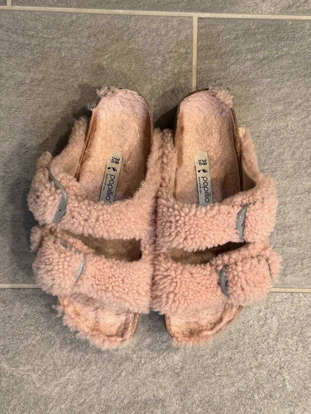 Women’s EU 38N/ US 7 Papillio Pink Shearling Arizona Buckle Sandals